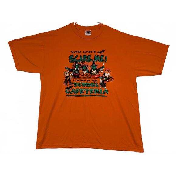Jerzees Halloween School Cafeteria You Cant Scare Me Shirt Orange Mens XL - Picture 1 of 6